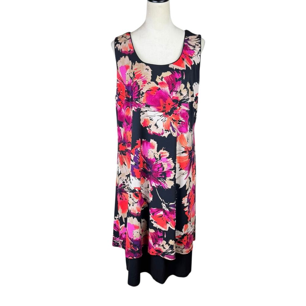 Travelsmith Vibrant Pink & Orange Floral Print Sleeveless Layered Midi Dress